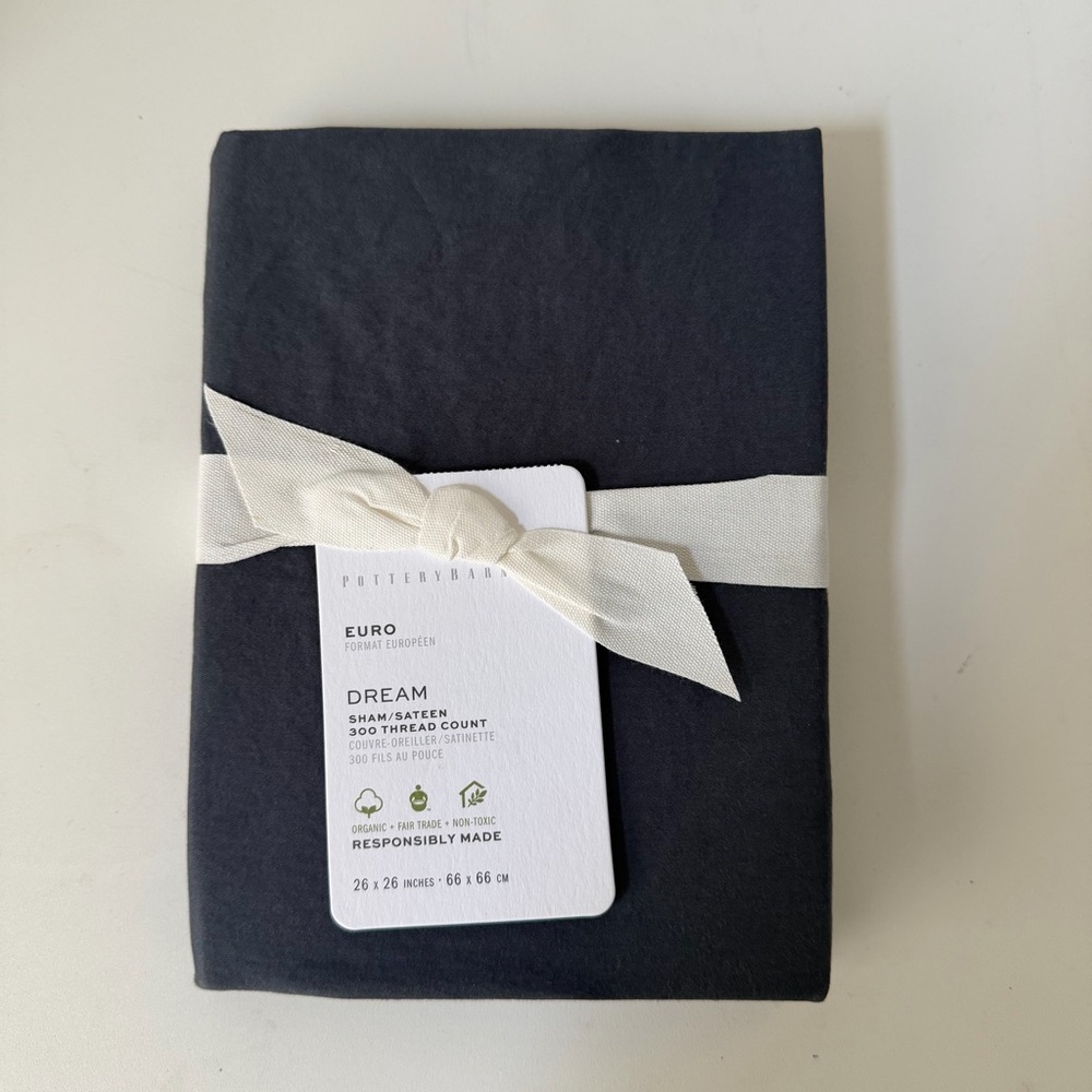 NWT POTTERY BARN 26”x26” DREAM ORGANIC COTTON SATEEN STEEL BLUE EURO SHAM 300 CT